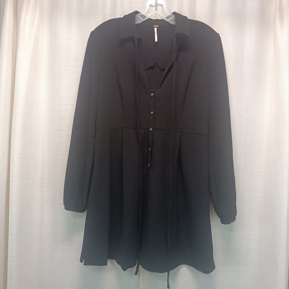 Free People Womens Black Long Sleeve Button Front Mini Dress Empire Waist Size 6